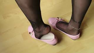 Pink Ballet Flats, Nyloned And Tattooted Feet Shoeplay