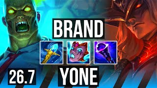 BRAND vs YONE (MID) | Good KDA: 10/2/7 | NA Challenger | 26.7