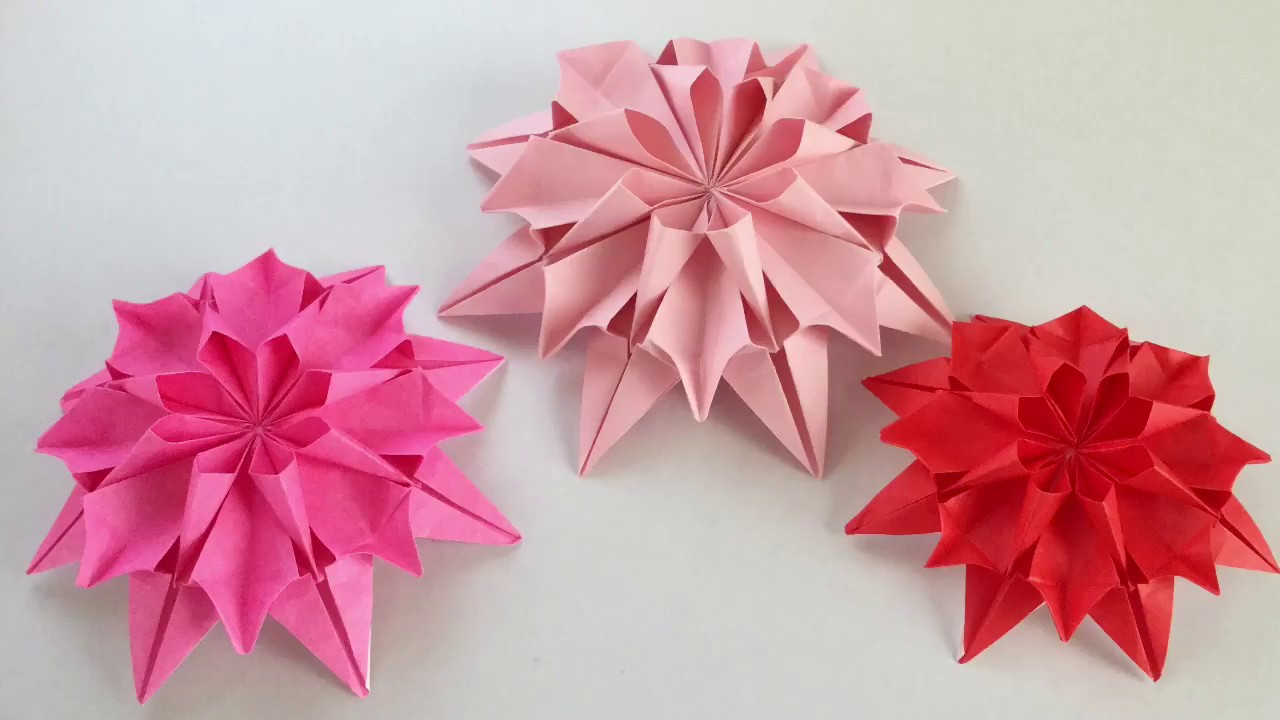 ダリア の折り紙が簡単かわいい 平面や少し難しい立体の折り方も