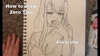 How to draw Zero Two from Darling in the Franxx step by step
