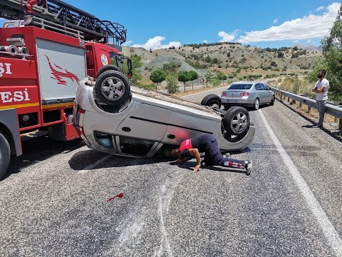 Gölbaşı'nda devrilen otomobildeki 2 kişi yaralandı