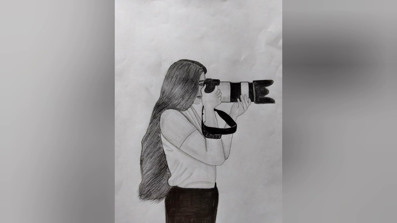 how to make a girl is holding the camera for beginners//pencil sketch