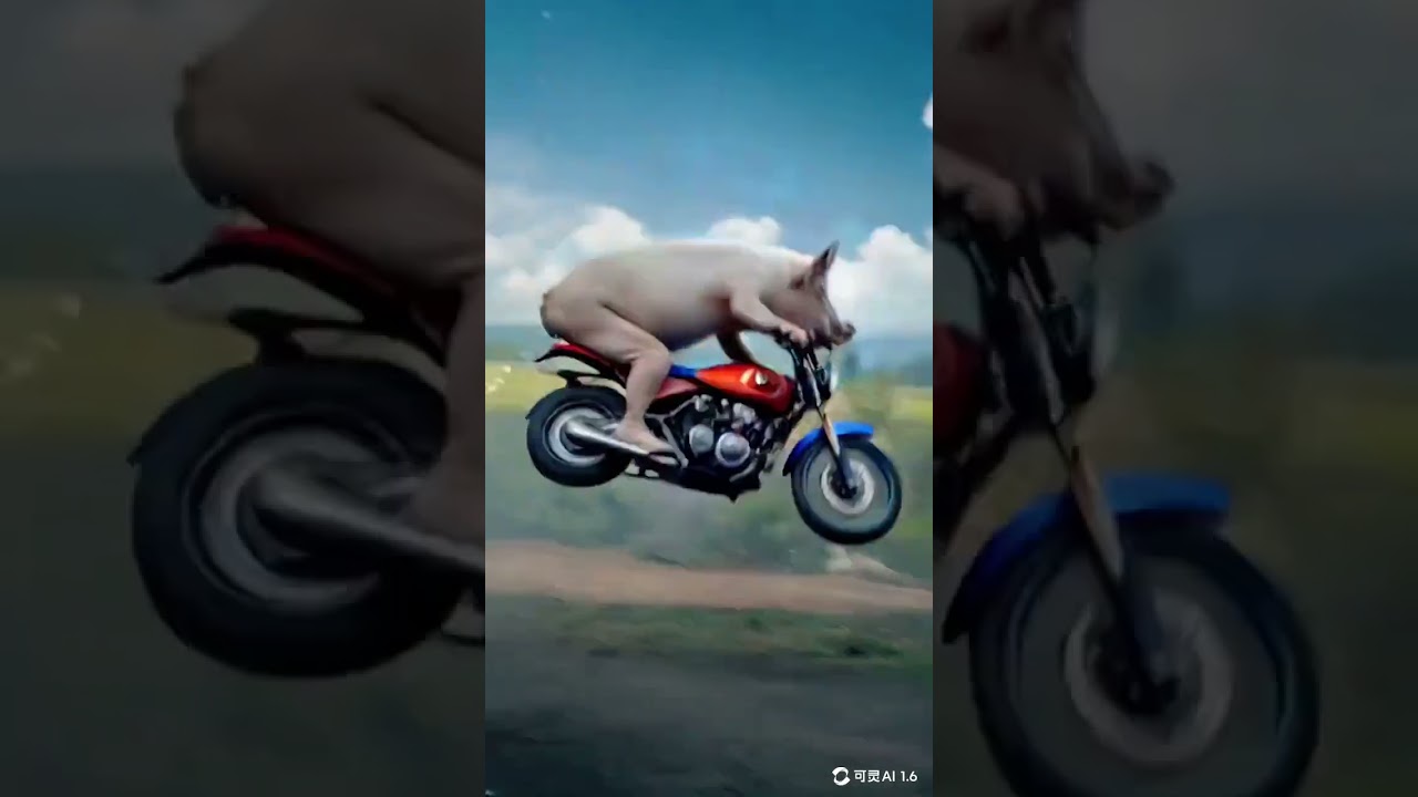 Pig riding a motorcycle, pigs are having fun, pig farmers, rural life, boo absurd video