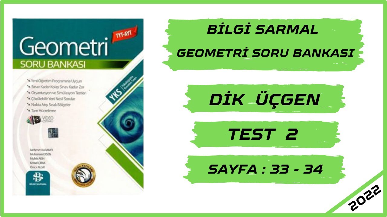 DİK ÜÇGEN TEST 2 ( BİLGİ SARMAL TYT AYT GEOMETRİ SORU BANKASI ÇÖZÜMLERİ ) 2022