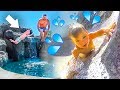 BACKYARD WATER PARK! 💦 Toddler rides super fast water slide! 😮