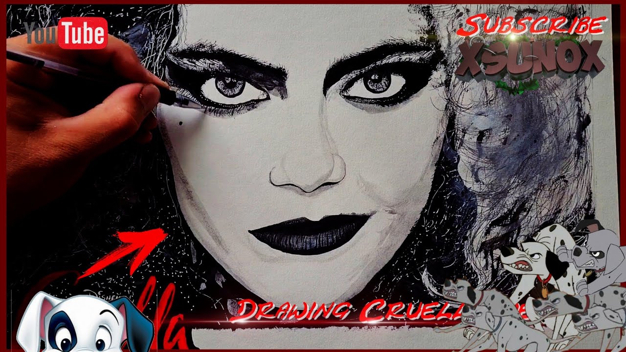 Drawing Cruella De Vil (Emma Stone) | XSUNOX STUDIOS 