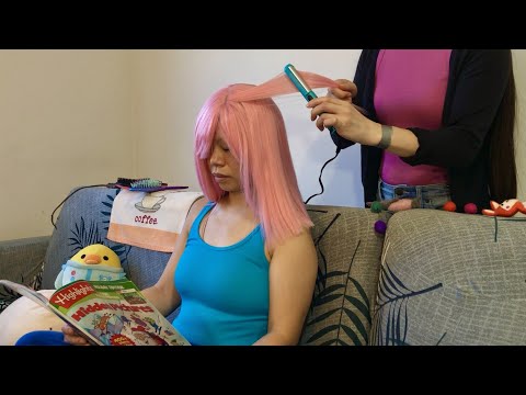 ASMR Making This Wig Work Guurl!!👩🏻‍🎤Hair Straightening, Hair Brushing, Hair Cutting + Styling It