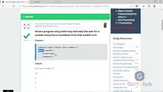 A program using while loop that asks user for a number and prints a countdown from that number to 0