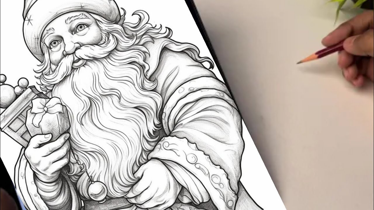 Draw with me,Santa Claus outline drawing, Christmas Santa drawing ...