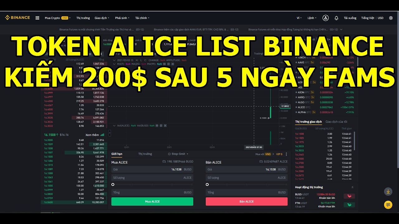 STAKING TOKEN ALICE ĐÃ LIST BINANCE - THU THẬP 200$ HÔM NAY & KIẾM TIỀN ONLINE