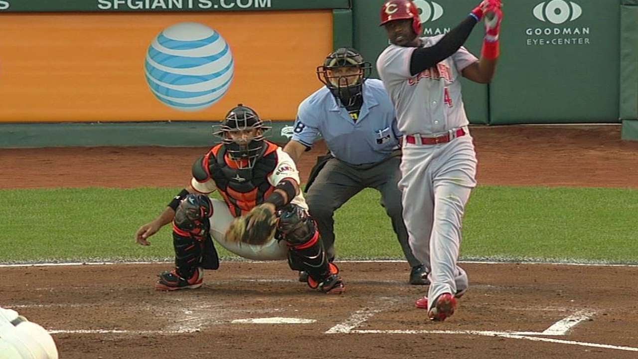 CIN@SF: Votto scores from first on an error in third