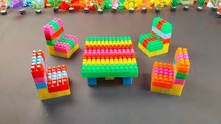Satisfying Block ASMR Dining Table & Chair Set | Lego DIY Colorful Furniture | Creative Block Design