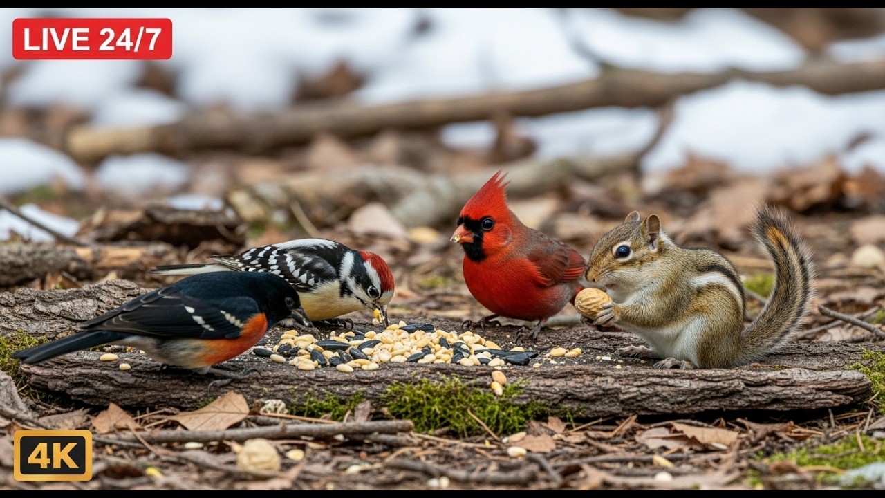 🔴 24/7 LIVE: Cat TV for Cats to Watch 😺 Charming Birds and Squirrels 4K Cat Games