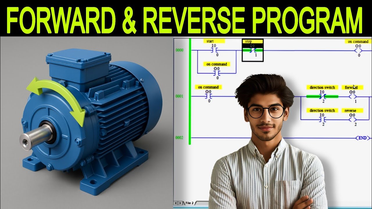 PLC program for motor forward/reverse - YouTube