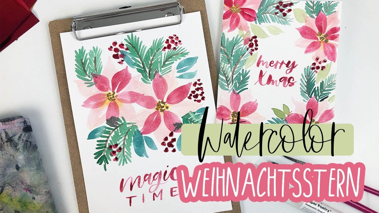 Watercolor Weihnachtsstern Mit Metallic Effekt Mädchenkunst