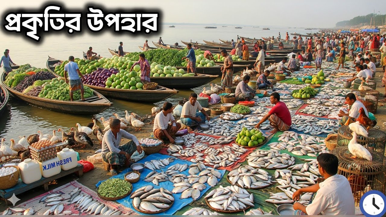 প্রকৃতির উপহার! এই বাজার দেখার সৌভাগ্য সবার হয় না। পদ্মার চরের শাকসবজি হাস মুরগি। Fishmark video. 