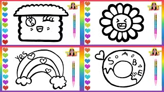 How to draw Flower,House,Donut and Rainbow Cloud for kids,Toddlers|| Drawing for kids