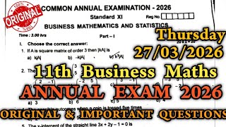 11Th Business Maths Statistics Annual Question Paper 2026 11Th Business Maths Annual Important 2026