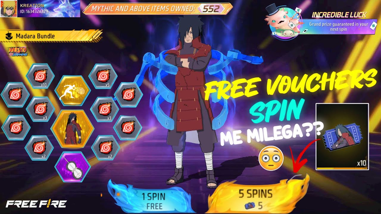 MADARA UCHIHA BUNDLE IN FREE FIRE 🔥  FREE VOUCHERS SPIN ME MILEGA 😁 FREE FIRE NEW EVENT