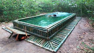 Build The Amazing Bamboo Swimming Pool With Water Slide On Underground House