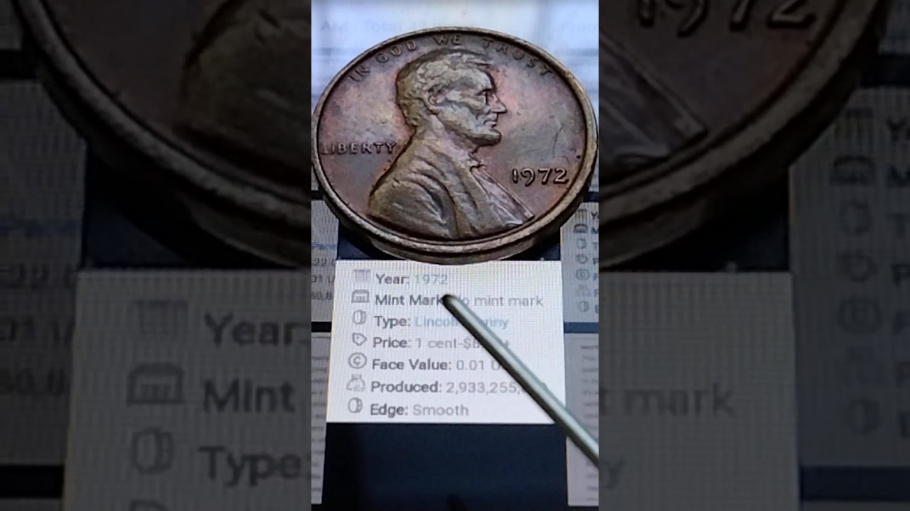 Монета США достоинством в один цент с изображением Линкольна 1972 года 