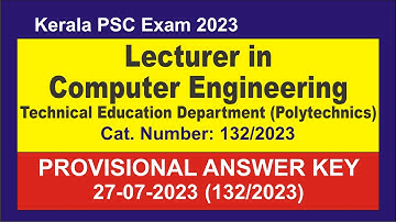 Lecturer in Computer Engineering –Technical Education Provisional Answer Key 27-07-2023 | 132/2023