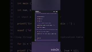 To print multiplication table of a given number in C. #cpp #c #cprogramming #coding #code #coder #js