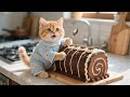 Ginger Kitten Craves a Christmas Yule Log Cake, Mama Cat Makes a Giant One 🎄🍰🐾