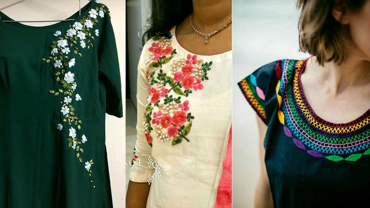 Embroidery neck designs for kurtis💙//Hand embroidery designs for girls -  YouTube