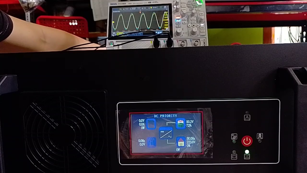 260106ATHN5CDX test uji inverter UPS rackmount 5kW LCD touch screen PSW hybrid 48V tanpa MPPT