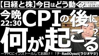 【日経平均と株－今日はどう動く？】今晩22時30分、米CPIの後に何が起こる？　アメリカ中間選挙の結果が決まらない中、相場は不安定。そんな中でのCPI発表。数字によっては株の暴落がありえるので要注意。