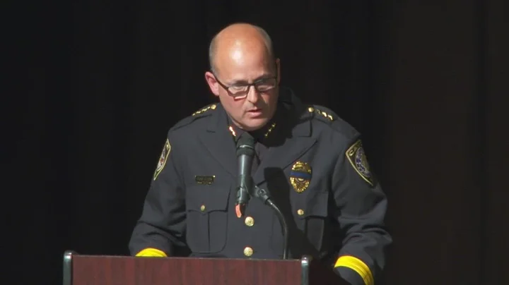 Cayce Police Chief Chris Cowan speaks at Drew Barr...