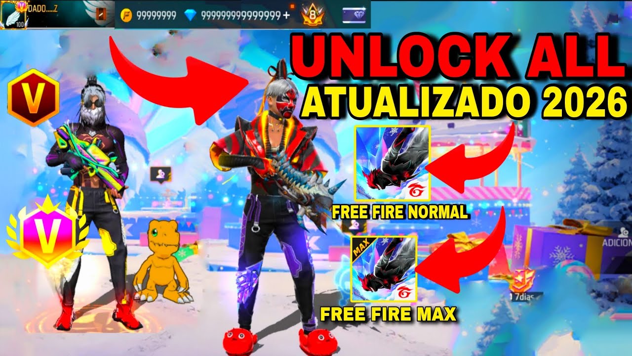 SAIU! 🥳 UNLOCK ALL VIP 2026 PARA FREE FIRE NORMAL E MAX UNLOCK ALL ATUALIZADO PEGANDO E FUNCIONANDO