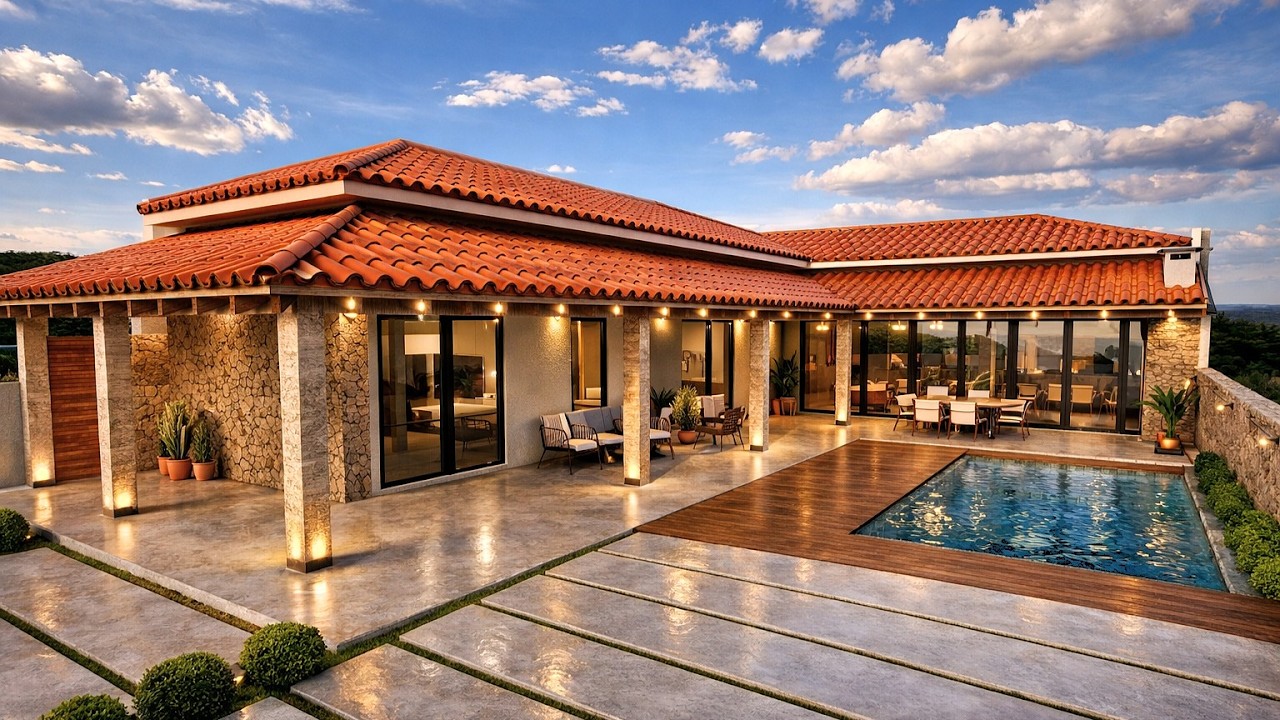 CASA DE CAMPO MODERNA ||  EM L || VARANDA E AREA DE LAZER NA FRENTE !!!