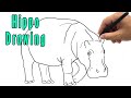 How to draw a hippo drawing  easy hippopotamus outline step by step sketch for beginners