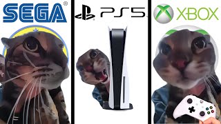Cat Meows into door camera meme but game console startups