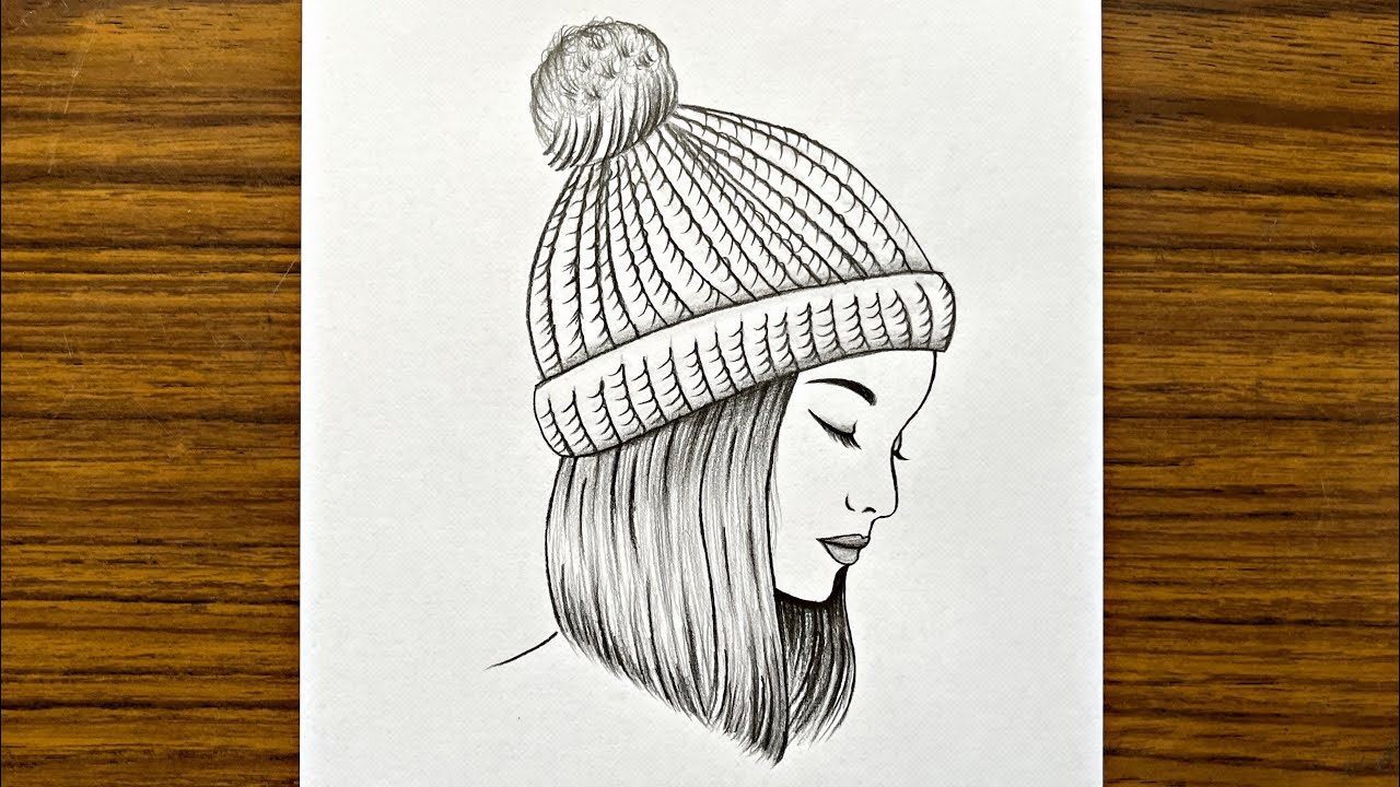 How to draw a girl wearing winter cap Beautiful girl drawing with