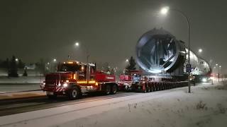 1,640,000 pound petrochemical splitter being transported in Edmonton, Alberta