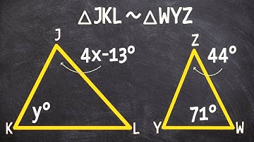 Given two similar triangles determine the values of x and y for the angles
