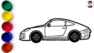 Porsche Car Drawing, Painting & Coloring For Kids & Toddlers