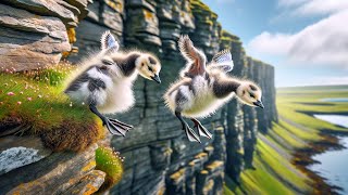 Newborn Geese Chicks Jump off from 400 Foot High Cliff