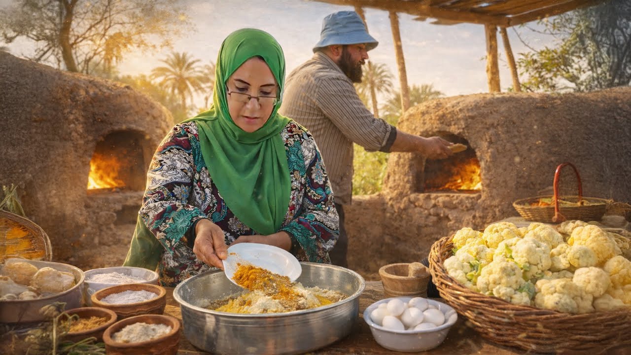  قرنبيط سخن و خبيز عيش رحالي  🥬🤍