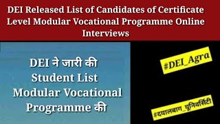 DEI Released List of Candidates of Certificate Level Modular Vocational Programme Online Interviews