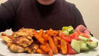 GRILLED CHICKEN & CRUNCHY SWEET FRIES | ASMR (EATING SHOW) ALI EATS SHOW