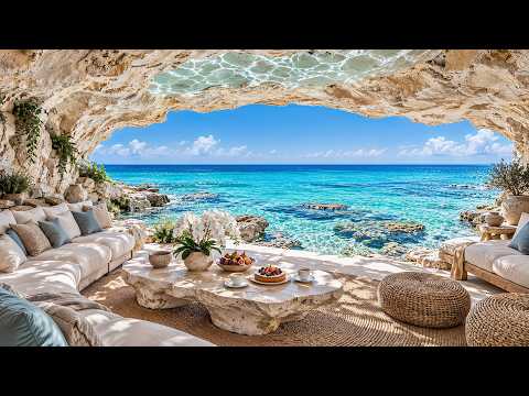 Tropical Sea Cave Lounge With Coffee and Cake | Soft Jazz for Work, Focus, Reading & Peaceful Days 🌴