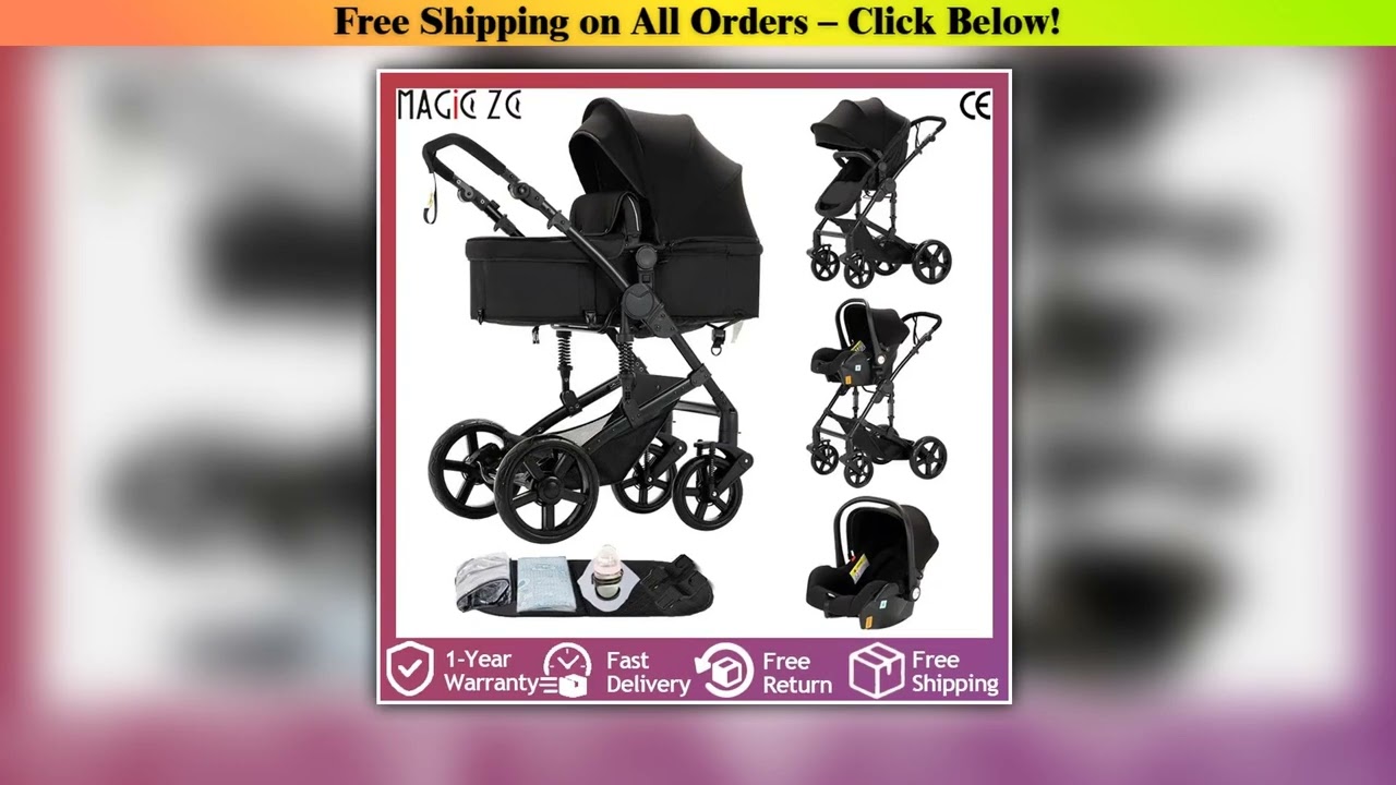 Portable 3 in 1 Baby Stroller with Bassinet and Car Seat Lightweight Baby Pram High Landscape