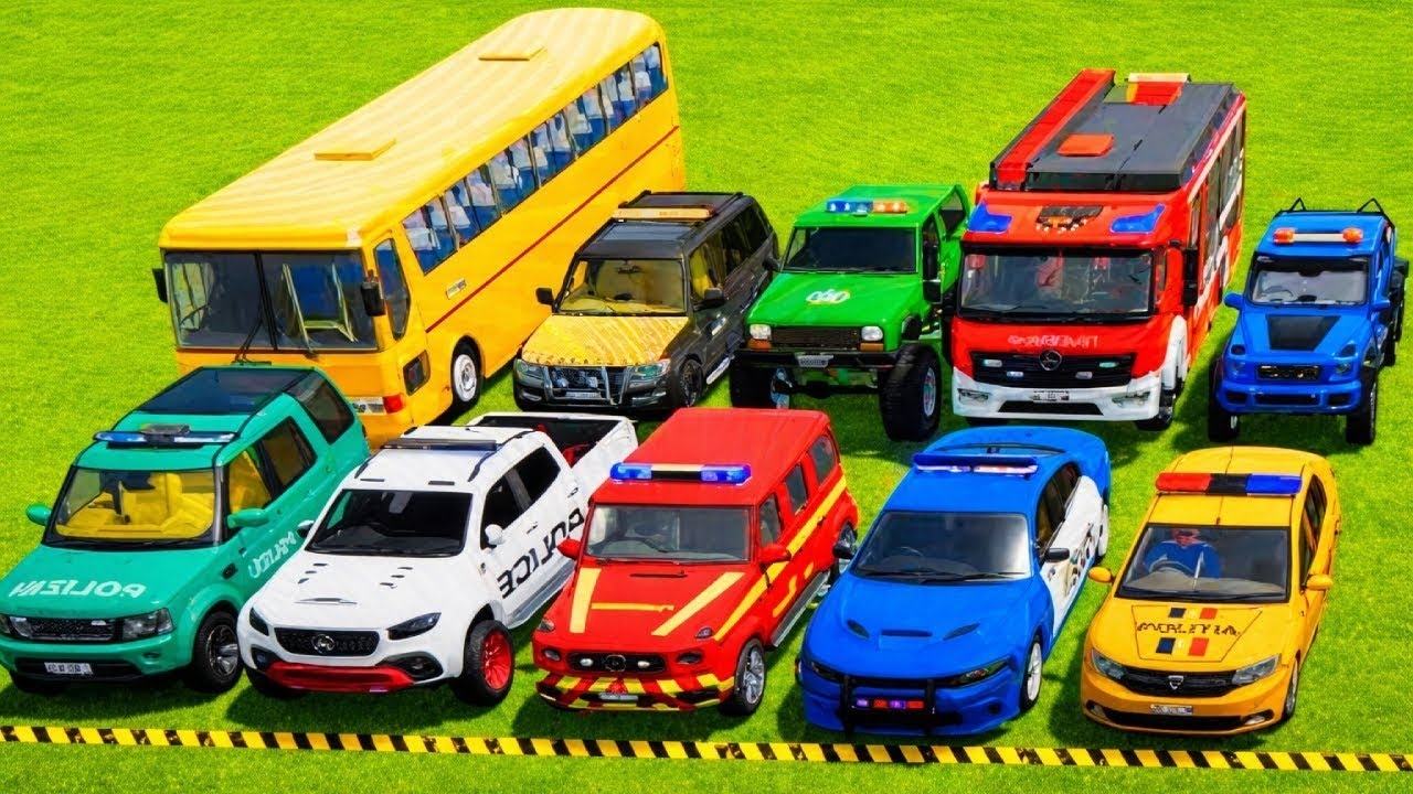 POLICE COLORFULL - TRANSPORTING POLICE CARS, AMBULANCE VEHICLES, FIRE TRUCK WITH TRUCK - FS22