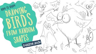 How to draw cartoon birds from random shapes