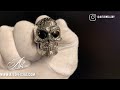 Mens huge silver sugar skull ring  black gemstones  ajt jewellery