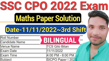 SSC CPO 2022 MATHS SOLUTION || SSC CPO 11 November 2022 3rd Shift Solved Paper by Nandu Kumar